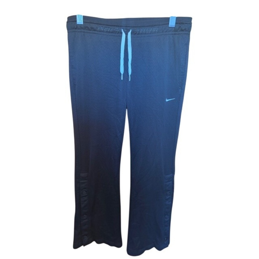 Nike Kids Track Pants Snap Button Side Logo Athletic Black Blue Size M